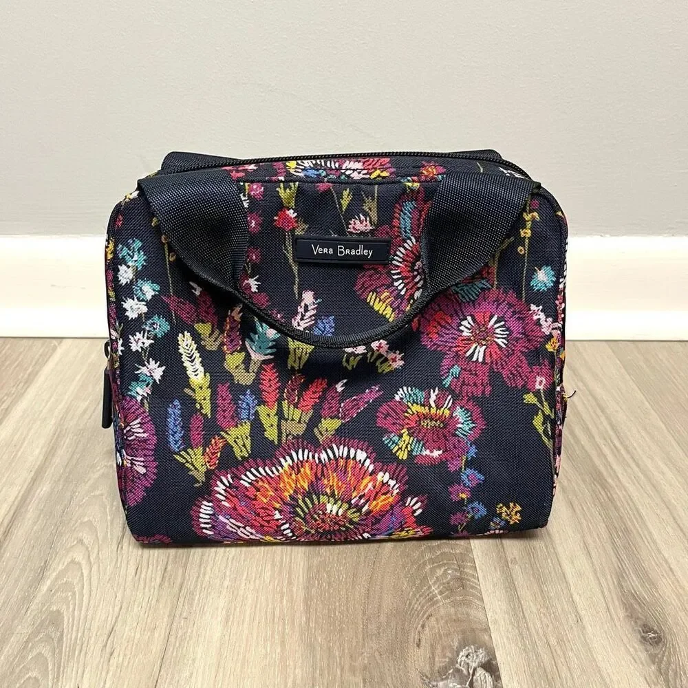 Vera Bradley Midnight‎ Wildflowers Lighten Up Zip Around Cooler Lunch Box Bag
